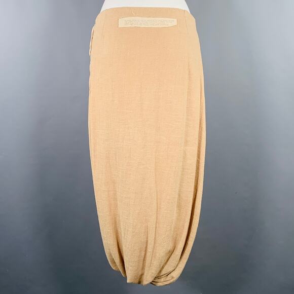 HAZEL BROWN Size S Beige Natural Linen Woven Bubble Hem Skirt - Picture 2 of 6